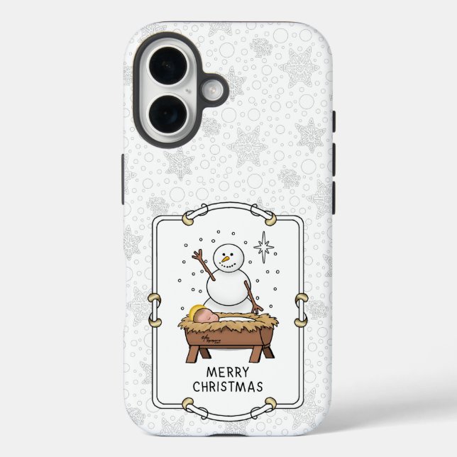 Funda iPhone 16 Feliz Navidad Natividad Niño Jesús Snowman (Reverso )
