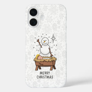 Funda iPhone 16 Feliz Navidad Natividad Niño Jesús Snowman