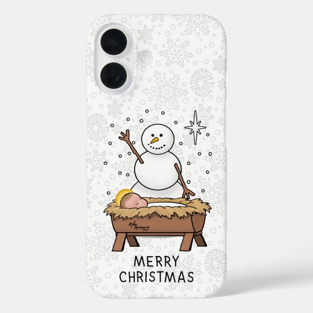 Funda iPhone 16 Feliz Navidad Natividad Niño Jesús Snowman (Reverso )