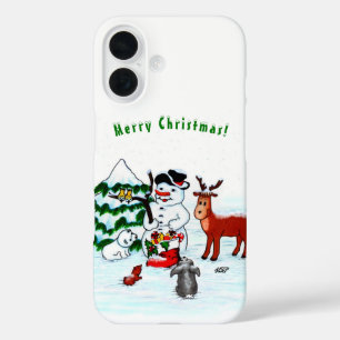 Funda iPhone 16 ¡Feliz Navidad! Snowman con sus amigos