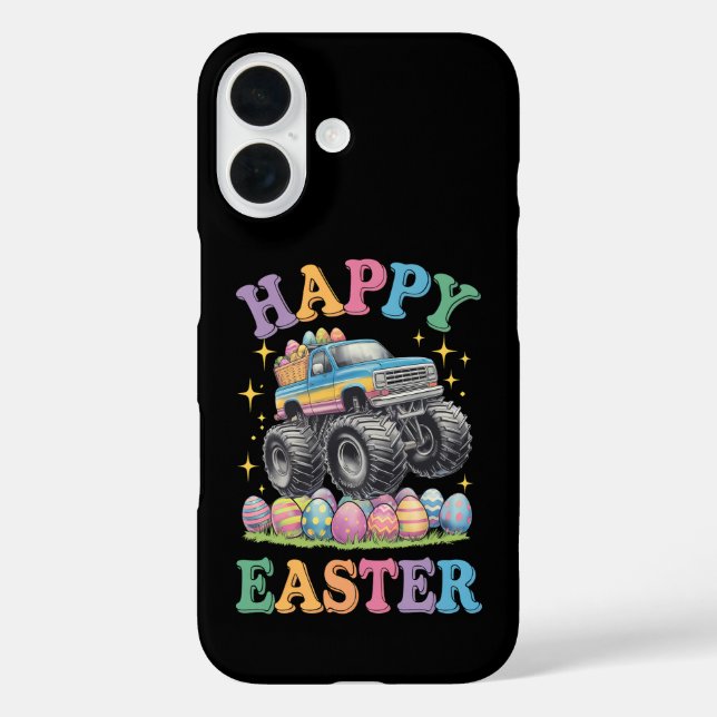 Funda iPhone 16 Feliz Pascua Camión Monstruo Divertido Aplasta Hue (Reverso )