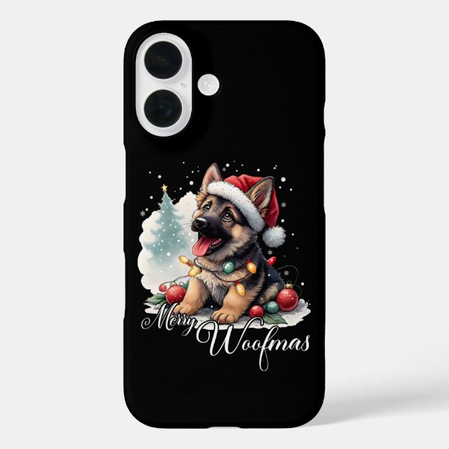Funda iPhone 16 Feliz Woofmas Pastor Alemán (Reverso )