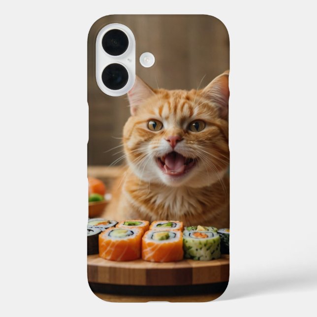 Funda iPhone 16 Festín de gatos de sushi (Reverso )