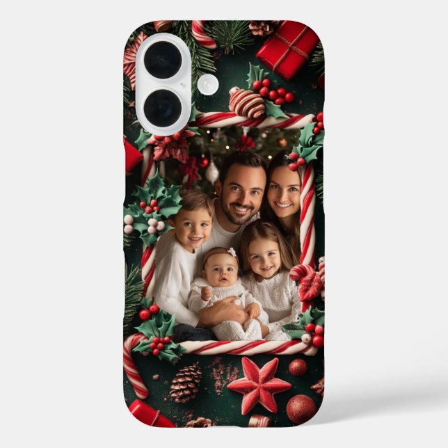 Funda iPhone 16 Festividades Navidades Candy Cane Personalizado Fo (Reverso )