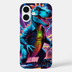 Funda iPhone 16 FIESTA De Dinosaurios DJ Con Luces De Neón