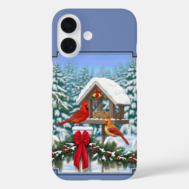 Funda iPhone 16 Fiesta de Navidad de Cardenales Azul (Reverso )