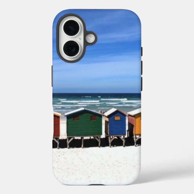 Funda iPhone 16 Fila Colorida de Cabañas de Playa (Reverso )