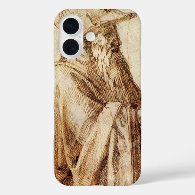 Funda iPhone 16 Filósofo griego con cráneo humano de Michelangelo (Reverso )