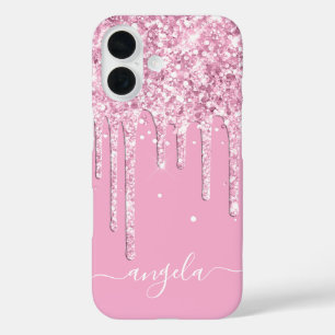 Funda iPhone 16 Firma de brillo de Purpurina rosa claro
