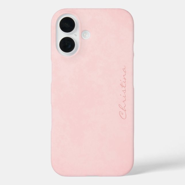 Funda iPhone 16 Firma de cuarzo rosa sobre rosa moteado brumoso (Reverso )