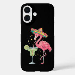 Funda iPhone 16 Flamenco bebiendo Margarita Divertido Poncho Mexic