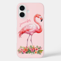 Flamenco Rosa con Flores Tropicales