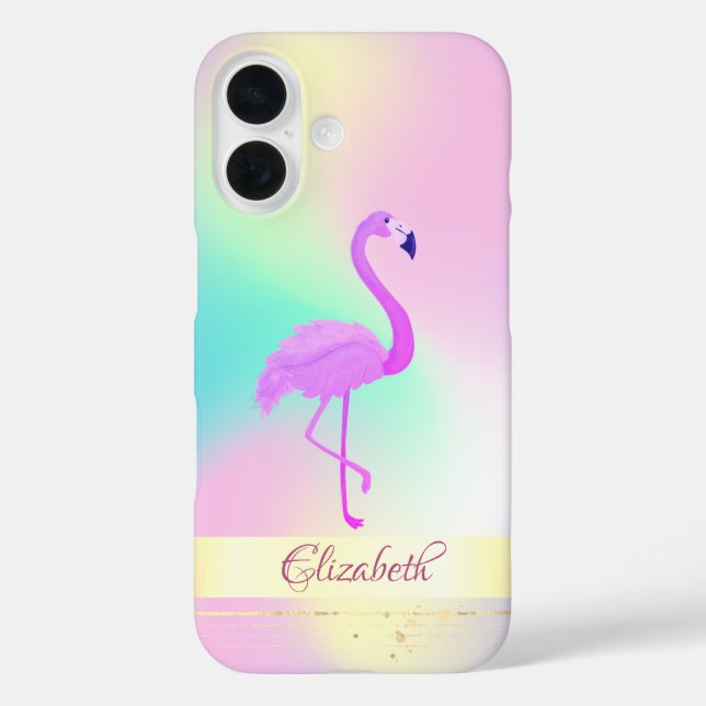 Funda iPhone 16 Flamenco Rosa Holográfico Ombre (Reverso )