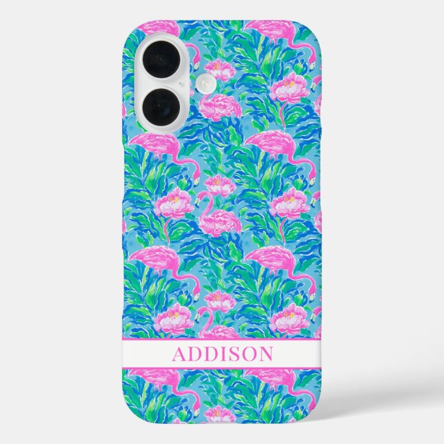 Funda iPhone 16 Flamencos Monogramados Acuarela (Reverso )