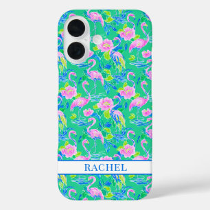 Funda iPhone 16 Flamencos Rosados Monogramados