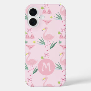 Funda iPhone 16 Flamingo canino y monograma rosa bikini
