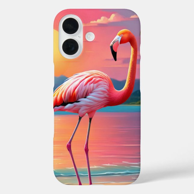 Funda iPhone 16 Flamingo Sunset Tropical Beach (Reverso )