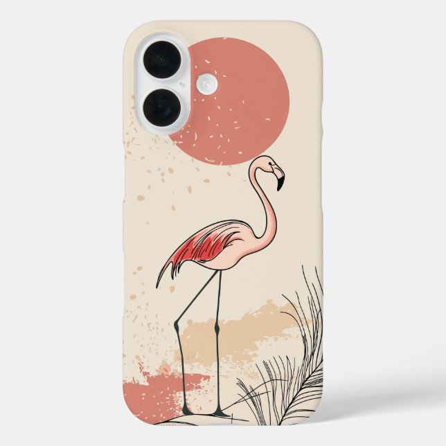 Funda iPhone 16 Flamingo y el Sol Rojo (Reverso )