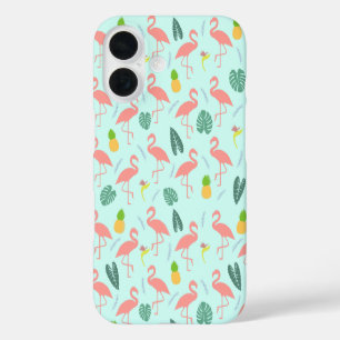 Funda iPhone 16 Flamingo y piña - Patrón de verano