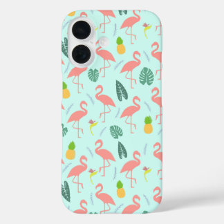 Funda iPhone 16 Flamingo y piña - Patrón de verano