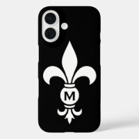 Fleur De Lis simple negro y blanco monogramado