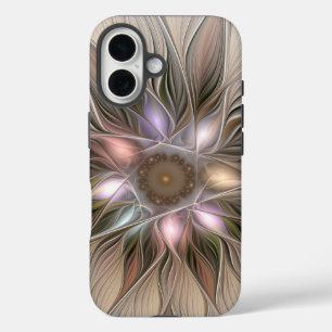 Funda iPhone 16 Flor abstracta alegre beige marrón fractal floral