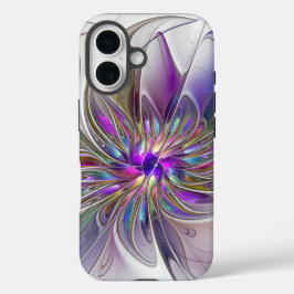 Funda iPhone 16 Flor de arte fractal enérgica y colorida