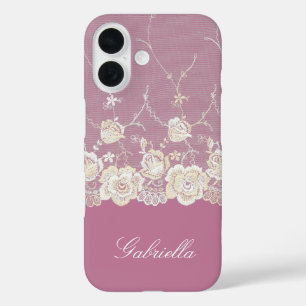Funda iPhone 16 Flor de encaje blanco rosado Orquídea