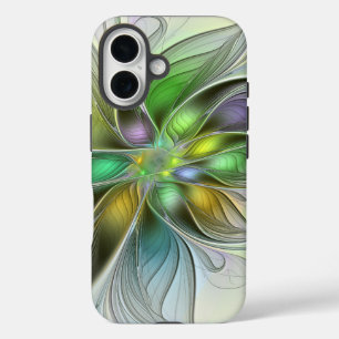 Funda iPhone 16 Flor de fantasía colorida Resumen moderno Fractal