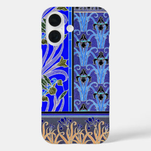 Funda iPhone 16 Flor de iris Art Nouveau floral elegante vintage f