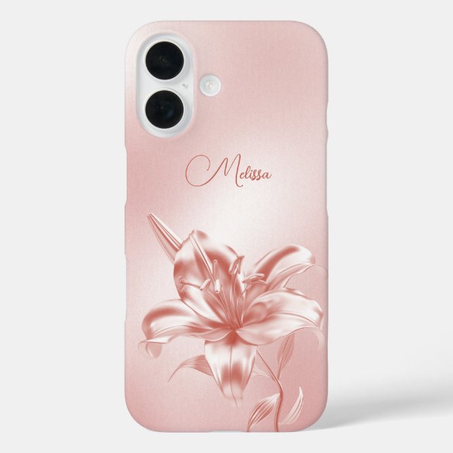 Funda iPhone 16 Flor de Lily 3D metálica de Rubor (Reverso )