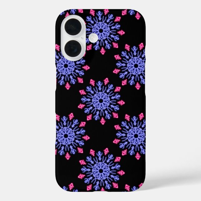Funda iPhone 16 Flor de neón azul y rojo (Reverso )