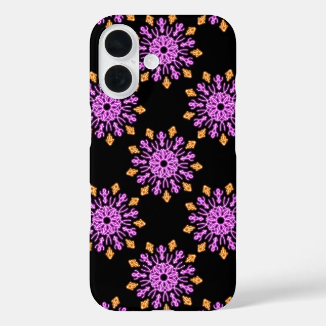 Funda iPhone 16 Flor de neón rosa y naranja (Reverso )