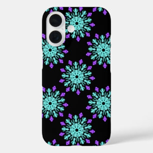 Funda iPhone 16 Flor de neón turquesa y violeta