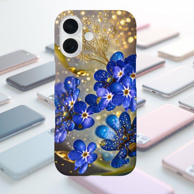 Funda iPhone 16 Flor de nomeolvides con acentos dorados (Subido por el creador)
