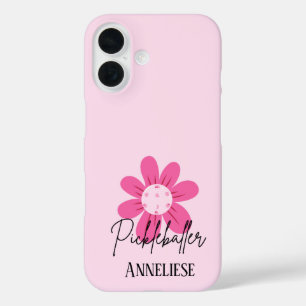 Funda iPhone 16 Flor de Pickleball Retro Rosa Personalizada
