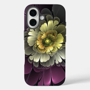 Funda iPhone 16 Flor Fractal Abstracta Moderna Purpura Gris Khaki