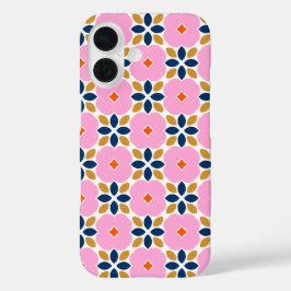 Funda iPhone 16 Flor geométrica rosa