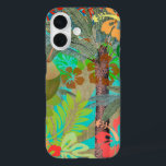 Funda iPhone 16 Flor Hawai Hula Vintage Floral Gráfico<br><div class="desc">Collage hula colorido de Hawaii - Esta imagen es un diseño gráfico de flores y palmeras hawaianas. El collage botánico es sobre el color de la isla tropical.</div>