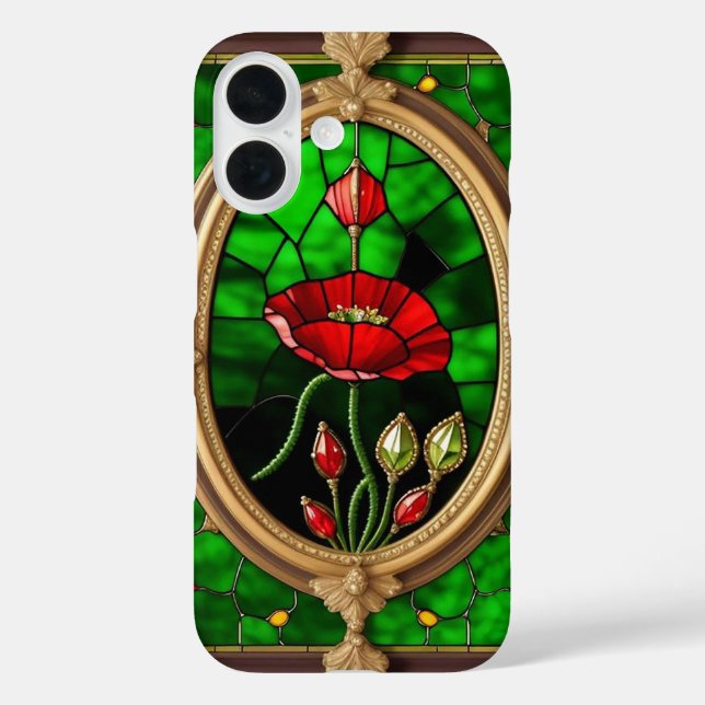 Funda iPhone 16 Flor Roja Vivid Stained Glass Art (Reverso )