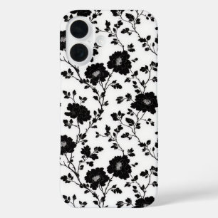 Funda iPhone 16 Flor Toile Vintage en monocromo negro de la natura