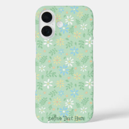 Funda iPhone 16 Flor verde suave con flores amarillas blancas azul
