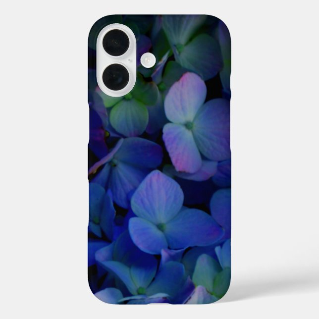 Funda iPhone 16 Flor violeta púrpura rosa azul horangeas floral (Reverso )