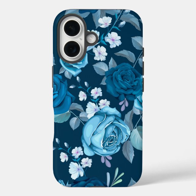 Funda iPhone 16 Flora azul clásica (Reverso )