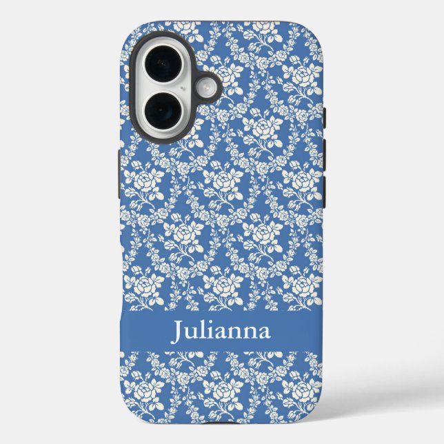 Funda iPhone 16 Flora azul en el campo francés personalizada (Reverso )