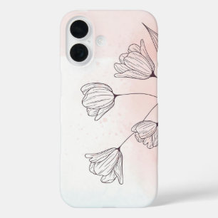 Funda iPhone 16 Flora de acuarela rosa romántica