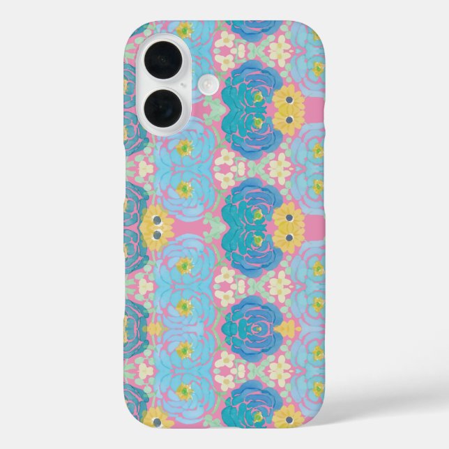 Funda iPhone 16 Floral Acuarela Azul y Amarillo (Reverso )