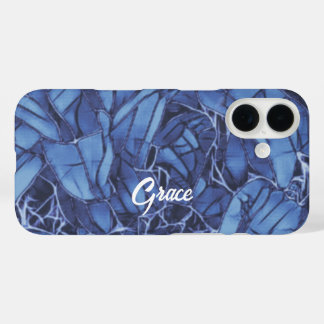 Funda iPhone 16 Floral azul oscuro personalizada