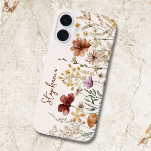 Funda iPhone 16 Floral Bonito de Flor Silvestre Acuarela Monograma