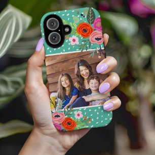 Funda iPhone 16 Floral brillante y foto Personalizado de puntos